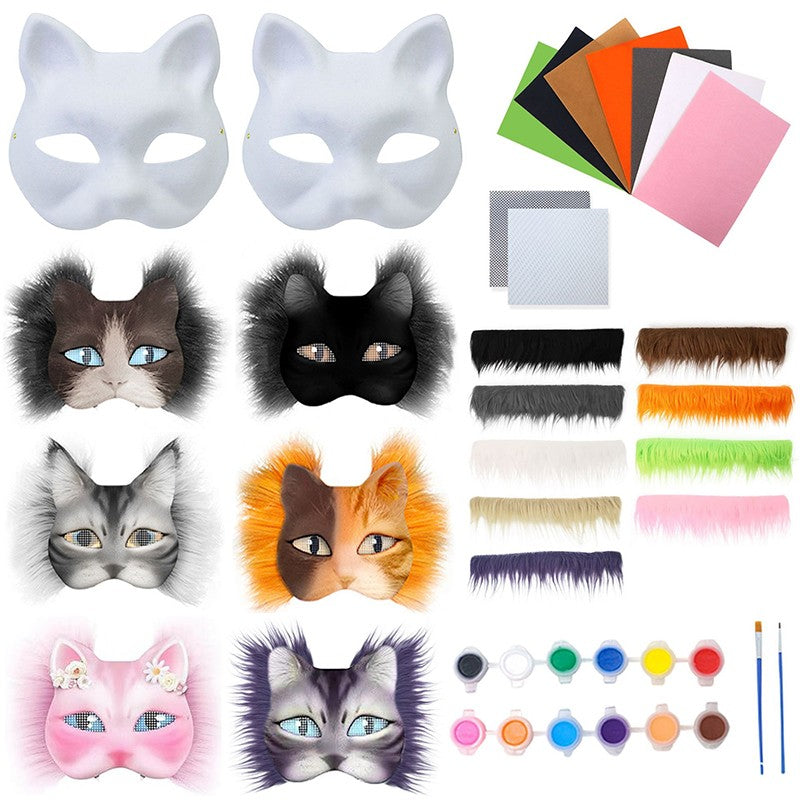 3Pcs/set DIY Handmade Graffiti Half Face Mask Therian Mask Kit Blank Mask Half Face Hand Drawn Animal Cat Fox Mask Party Gifts