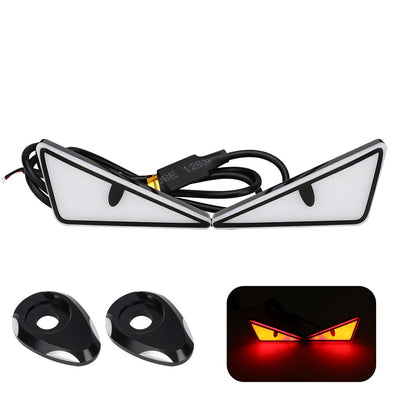 1Par de Faróis de Moto LED Triangulares Devil Eye com Espaçador Adaptador Mini Lâmpada Olho de Águia Luz Traseira Decorativa