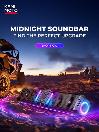 KEMiMOTO Midnight 80 Sound Bar IP66 Waterproof with RGB APP Remote Control Soundbar For Golf Cart UTV ATV fits 1"-2" Roll Bars
