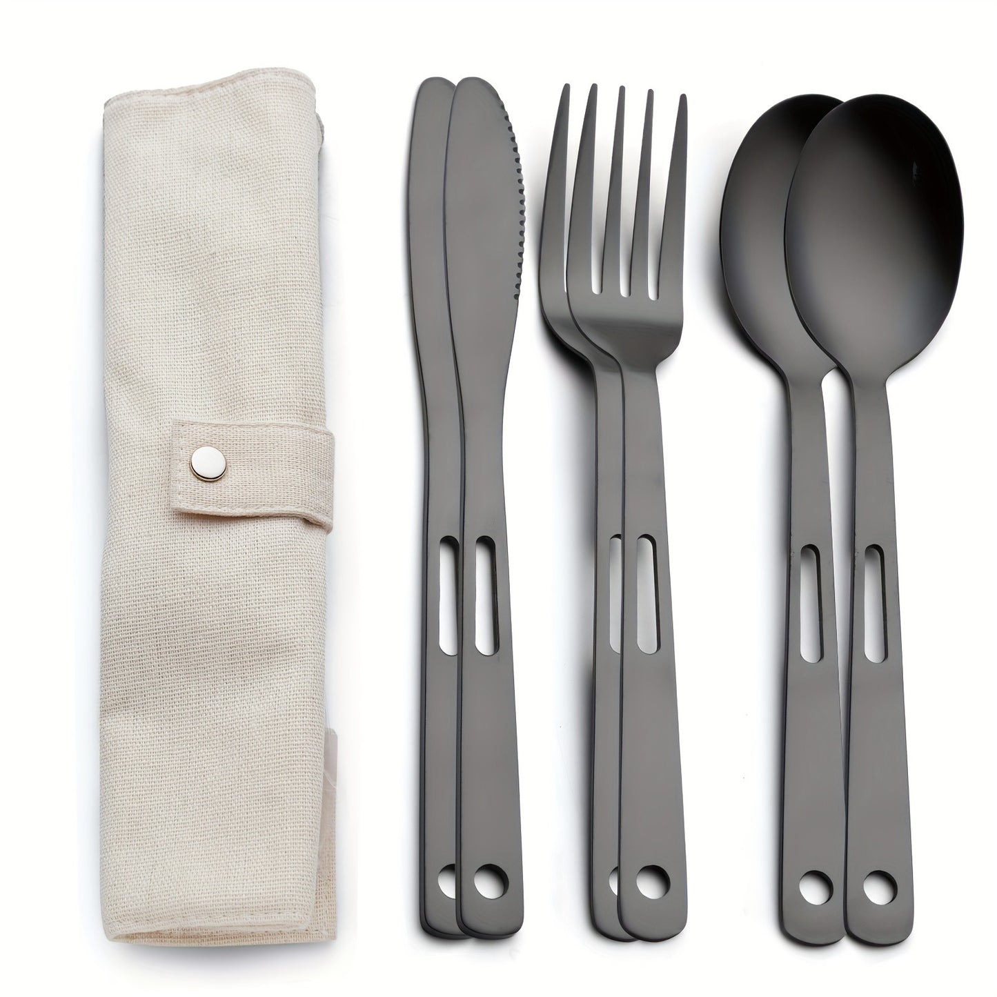 Tableware Set Stainless Steel Portable Cutlery Dinner Knife Fork Spoon 6-Piece Suit with Storage Bag for Travel Camping Flatware