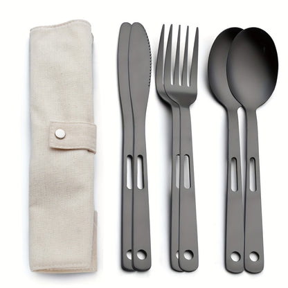 Tableware Set Stainless Steel Portable Cutlery Dinner Knife Fork Spoon 6-Piece Suit with Storage Bag for Travel Camping Flatware