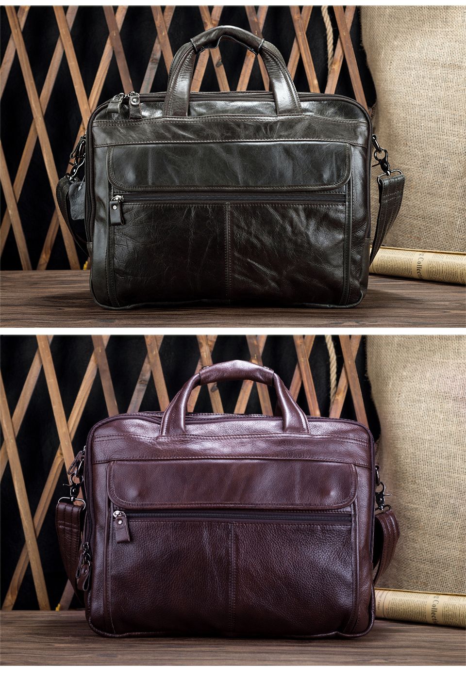 JOYIR Men Briefcases Genuine Leather Handbag 15.6"Laptop Messenger Shoulder Bag for Documents Men's Bag Business Totes 2022