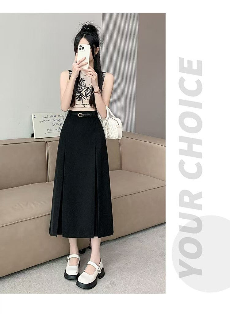 plus Size Suit Skirt Women Summer New Elastic High Waist Slim A-Line Skirt Belly Cover Pleated Skirt Korean Sle Casual Wear