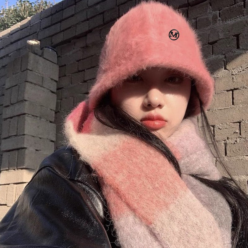 Coreia Designer M Bucket Hat Feminino Quente Pelúcia Angola Coelho Pelo Chapéu Senhora Outono Inverno Ins Moda Chapéu Bacia Retrô Fofo Panamá