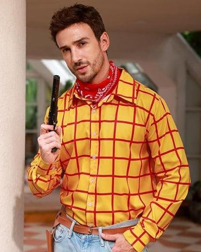 Adult Woody Cosplay Cow Shirts Hat Scraf Set Costume Men Roleplay Fantasia Outfits Halloween Carnival Party Disguise Suit