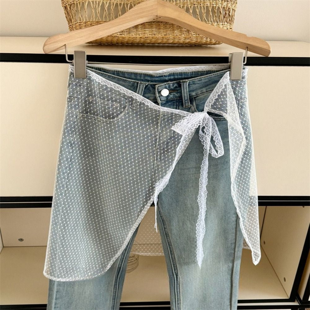 Fashion Lace Lace Layered Gauze Skirt Korean Version Unique Floral Skirt Lace Up