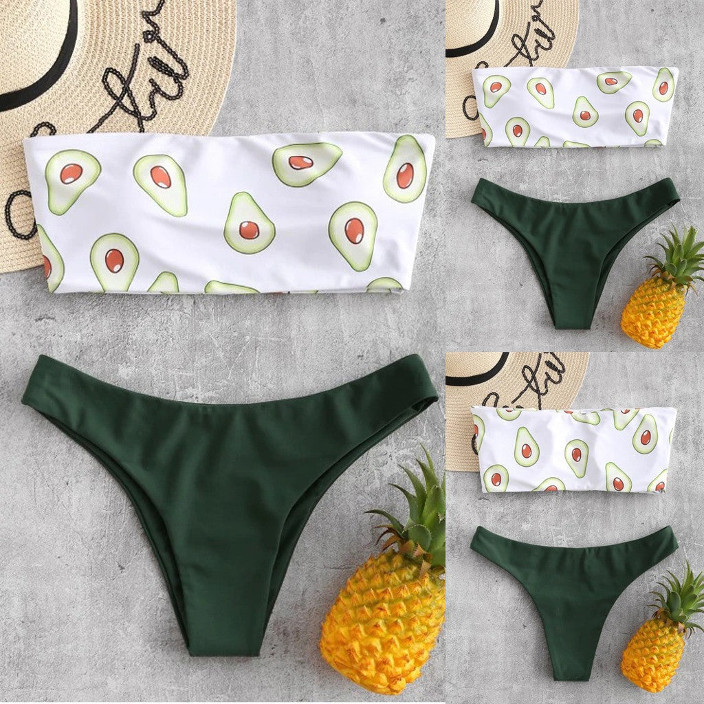 Bkini Kawaii Cartoon Avocado Printed Women's Swimsuit Push Up Two-Pieces No Steel 2025 Women Swimwear trajes de baño mujer