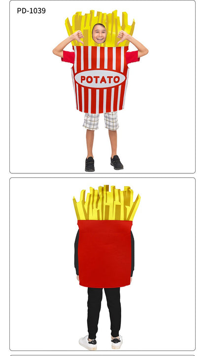 French Fries Costume Cosplay Kid Funny Chocolate Salad Dress Sponge Costumes Boy Girl Snack Club Carnival Fancy Dress Up Outfit