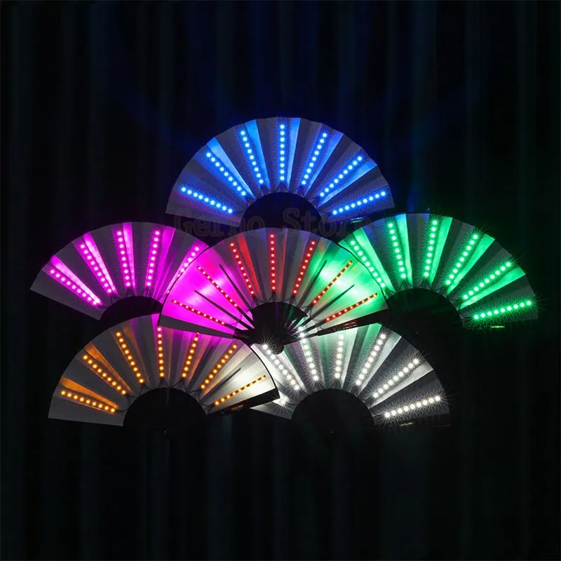 Glow Folding Led Fan Dancing Light Fan Night Show Halloween Christmas Rave Festival Accessories Glow in The Dark Party Supplies