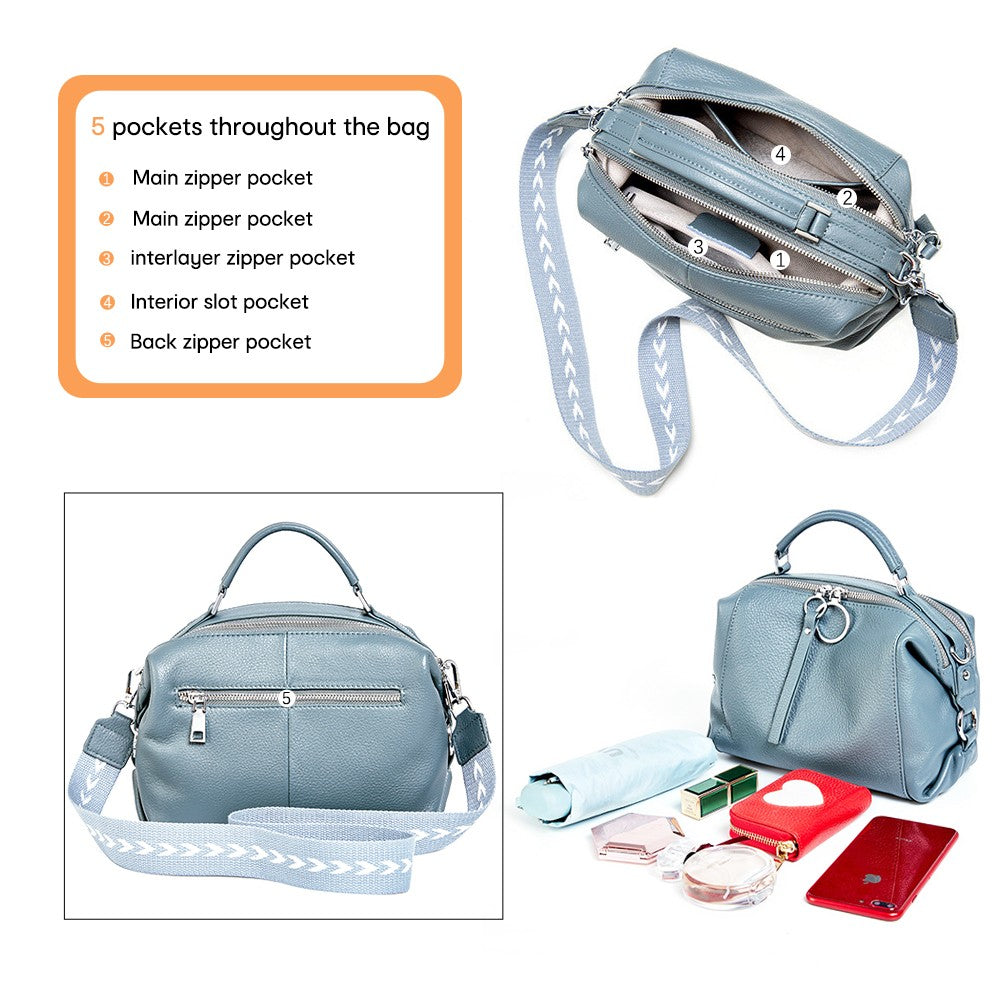 Zency Women's Handbag Genuine Leather Cowhide Cross Body Bags Ladies Shoulder Top Handle Satchel Trendy 2025 Pillow Bags Shopper