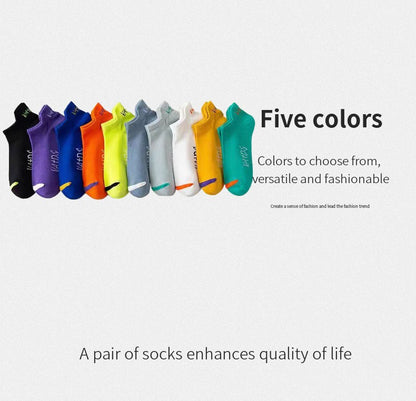 5 Pairs Men Bright Colored Ankle Socks Breathability Fashionable Casual Street Style Deodorizing Invisible Travel Running Socks