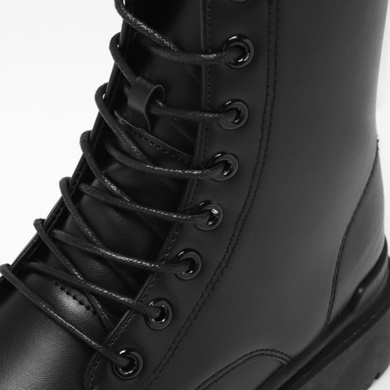 Black Men's Casual Leather Boots Fashion Winter Men Work Boot Mens Shoes Non-slip Designer High Top Ankle Boots Motorcycle Shoes