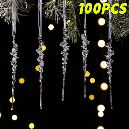 Clear Acrylic Icicle Ornaments Christmas Clear Crystal Icicles Pendants Christmas Tree Hanging Icicles Drop Xmas Wedding Decor