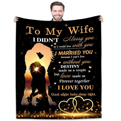 [SummerVibes] CLASSIC Wife Blanket Gifts for Wife on Mothers Day To My Wife Soft Throw Blanket Christmas Birthday Present for Wife From Husband Romantic Gifts for Her,All-Season Universal Blanket