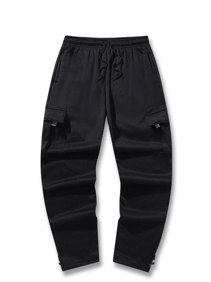 Calças de Moletom Masculinas Reta Casual Outono Inverno Calças Masculinas de Corrida Jogger Esportivas para Academia Calças Lisas com Vários Bolsos