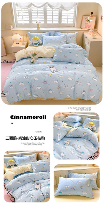New Sanrio Hello Kitty Bedding Set Cotton Kuromi Melody Bedding Double Pillowcase Bed Linens Girl Dorm Bedclothes Home Textile