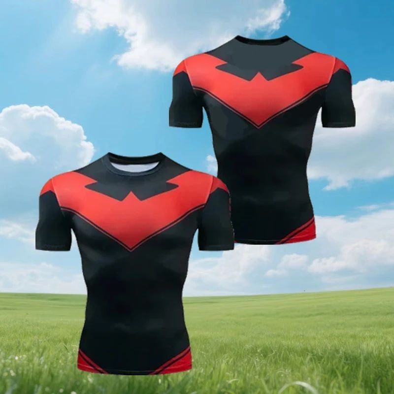 New 2025 Adult Nightwing 3D Printed Red Short Sleeve T-shirt Casual Loose Sports Top Role Play Cosplay Clothes