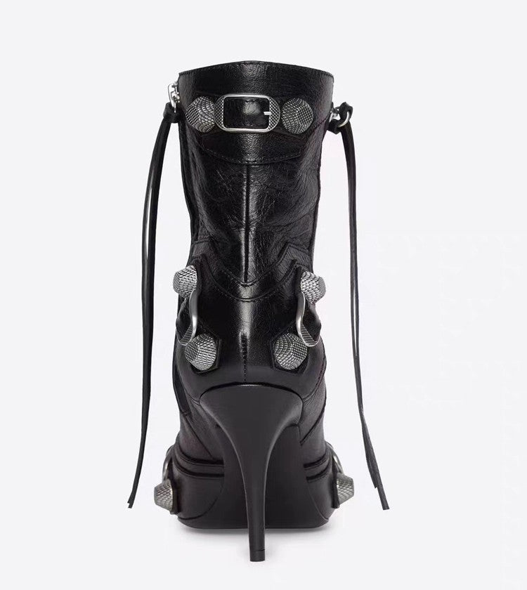 Autumn Winter Women Ankle Boots Sexy Pointed Toe Pole Dance High Heels Pumps Fashion Zip Rivet Chelsea Thin Shoes Female D171