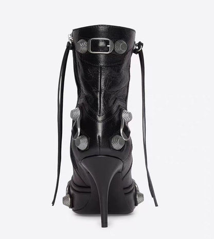 Autumn Winter Women Ankle Boots Sexy Pointed Toe Pole Dance High Heels Pumps Fashion Zip Rivet Chelsea Thin Shoes Female D171