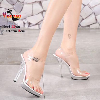 12cm 13cm 15CM Transparent Shoes for Party Club Clear Super High Heels Sandals Stiletto Sexy Pole Dance Strippers Women Shoes