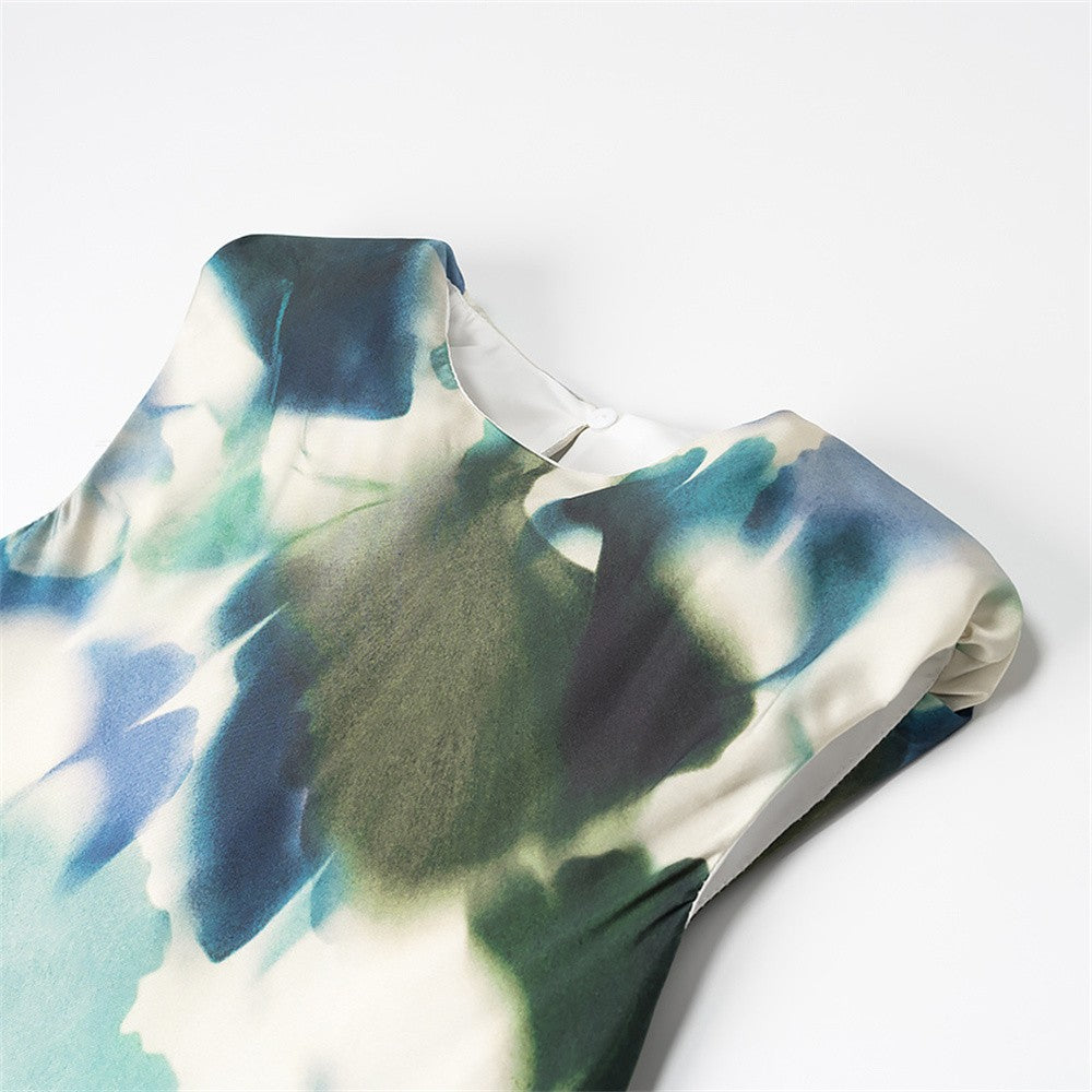 2025 Spring/Summer New Women's Fashion Style Retro Silk Texture Printed Slim Fit