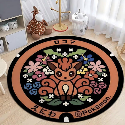 MINISO Japanese Anime Pokemon Round Rugs Non-Slip Floor Mat for Home Living Room Bedroom Circle Rug Washable Round Carpet Decor