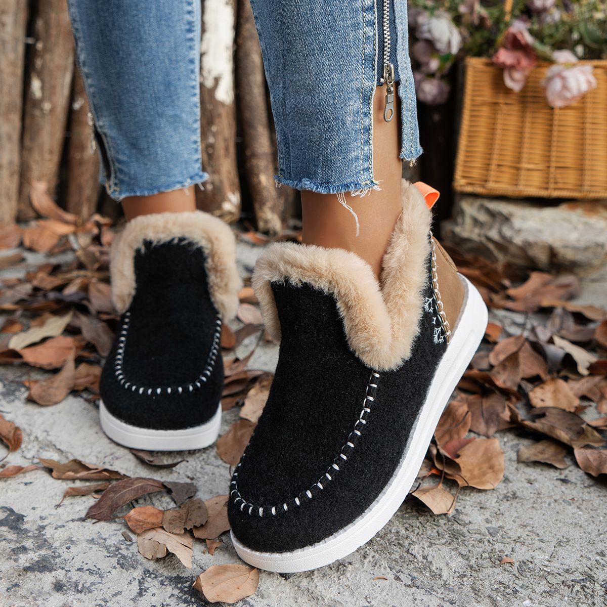 2024 Hot Sale Women Shoes Sleeve Women's Boots Winter Round Toe Plush Fleece for Warmth Short Barrel Flat Large Size Snow Boots