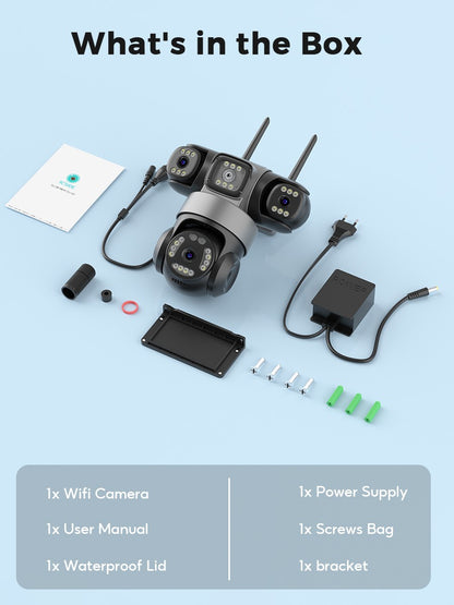 BESDER 12MP WiFi IP Camera PTZ Three Screens Outdoor CCTV Security Surveillance Camera Night Vision Monitor 3D Space iCSee App