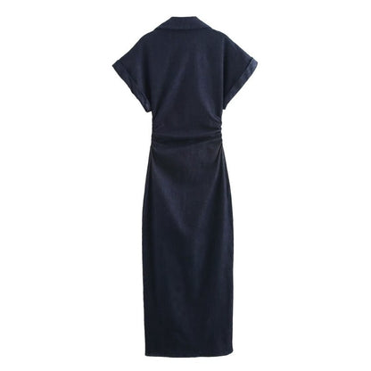 ETJ 2025  Spring New 1975 series denim MIDI dress with lapel side zipper fashion