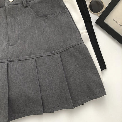 Y2K Vintage High Waist Pleated Skirt Women College Style Uniforms Safety Pants M