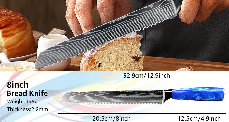 Faca de Cozinha Japonesa Chef 1-10 Peças Conjunto 7CR17 Aço Inoxidável 440C Desenho Damasco Cutelo de Carne Fatiador Santoku Ferramentas de Cozinha