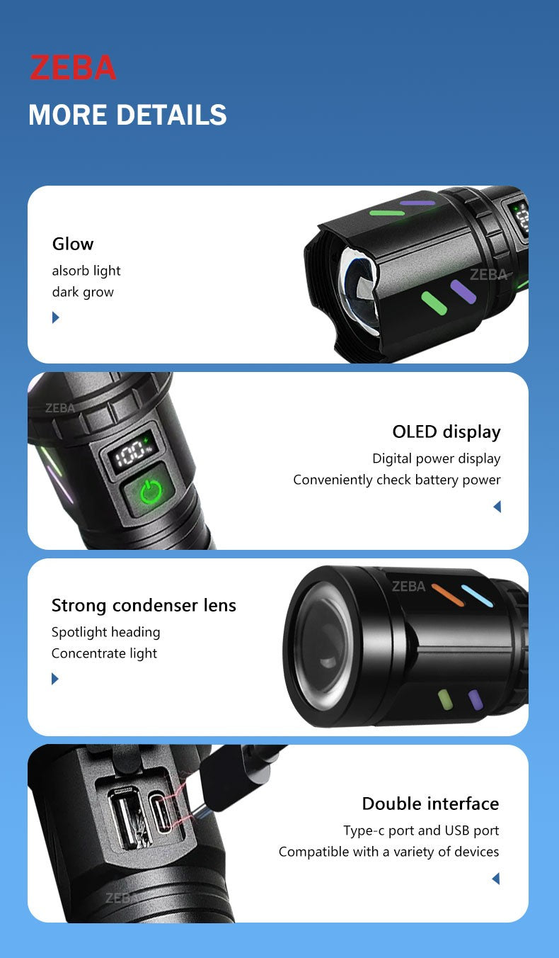 Ultra Powerful Windproof Fire Starting Flashlight Rechargeable High Power Torch Focused Light Source Can Light A Flame Lantern