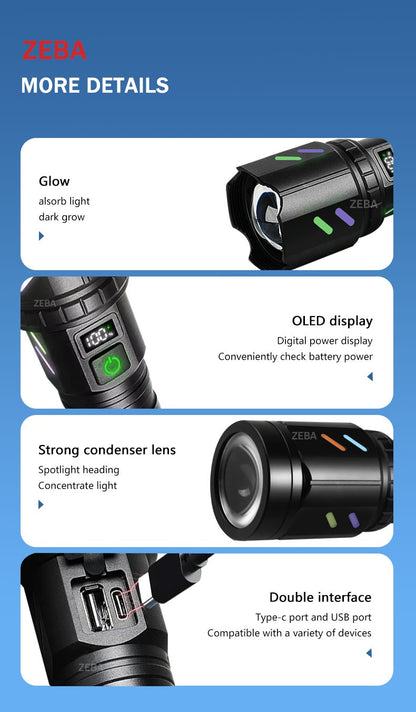 Ultra Powerful Windproof Fire Starting Flashlight Rechargeable High Power Torch Focused Light Source Can Light A Flame Lantern