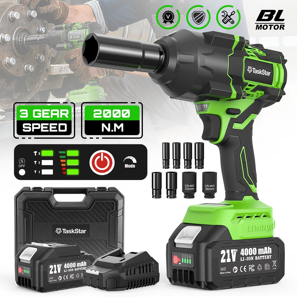 Chave de Impacto sem Escova TaskStar 2000N.m 1/2'' Chave Elétrica sem Fio Ferramentas Elétricas para Reparo de Pneus de Carro Para Bateria Makita 18V pino