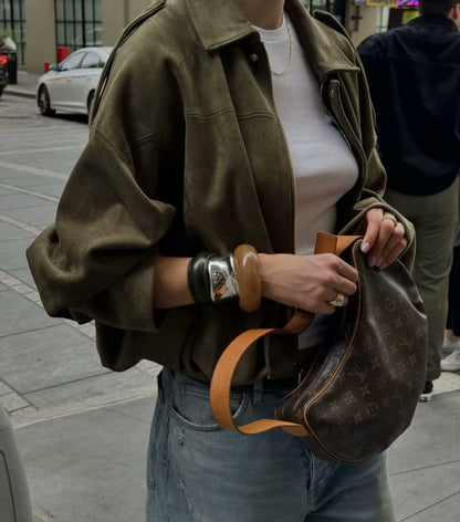 Women's Jacket Fall 2025 New Solid Color Long-Sleeved Faux Suede Loose Bomber Jacket Casual Fashion Personality Versatile