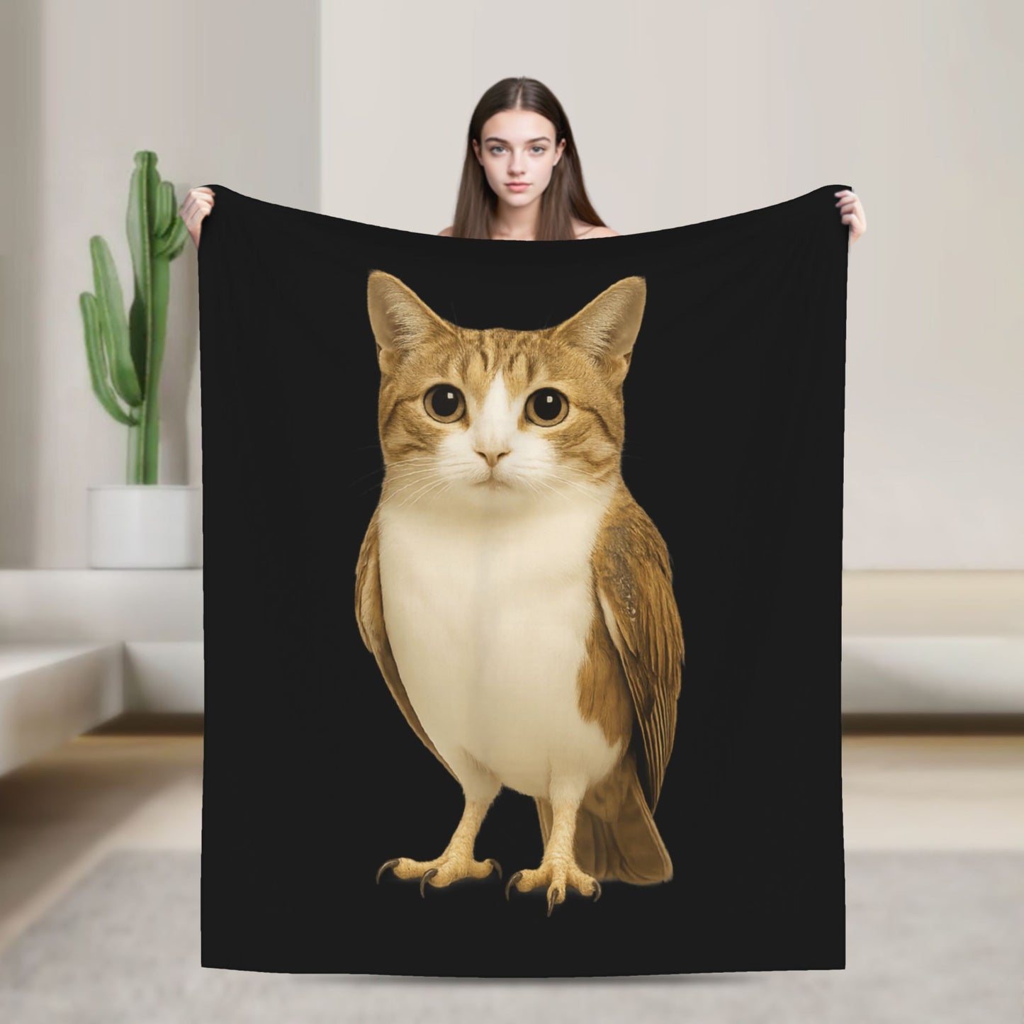 Minha Coberta Engraçada do Meme "Meowl" de Animal Espiritual, Super Quente, Gato, Coruja, Meme, "Brainrot", Manta para Viagem de Inverno, Sofá, Cama, Colcha