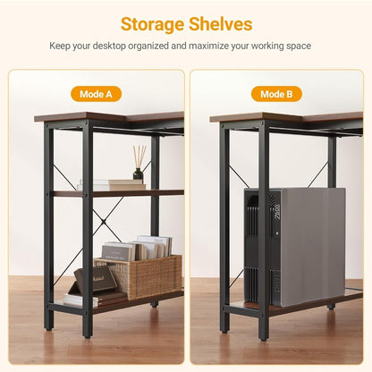 L-Shaped 40 Computer Desk with Reversible Storage Shelves for Home Office, Study, Writing, and Gaming