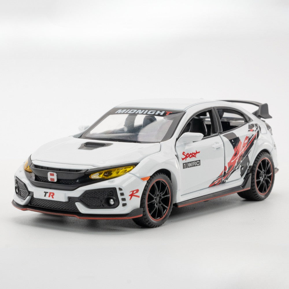 Scale 1:32 CIVIC TYPE-R Car Model Toy Doors Opened Music Light Pull Back Miniature Vehicle Models Deicast Metal Gifts for Kids
