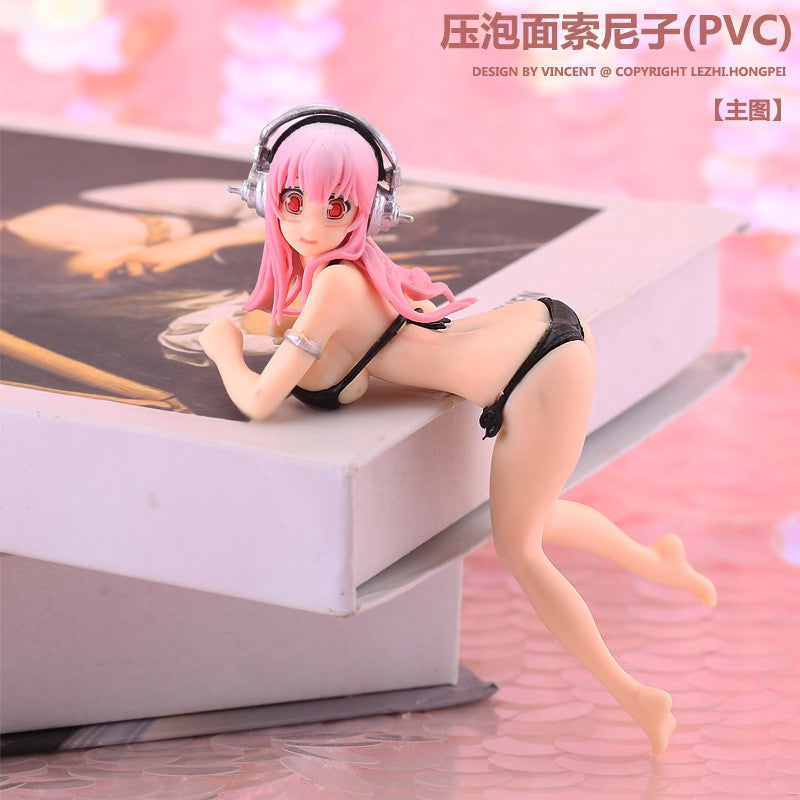 Action Figure de Anime Super Sonico 10CM PVC Modelo Brinquedo Decoração de Bolo Vestido de Banho SoniComi Noodle Stopper Figura de Presente