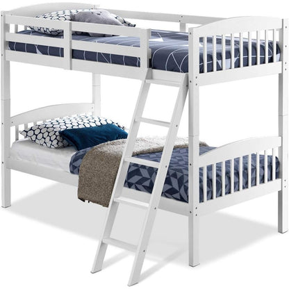 Twin Over Twin Bunk Beds, Convertible Into Two Individual Solid Rubber Wood Beds, Space Saving Design,