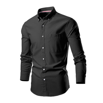 Button Down Collar Men's Long Sleeve Shirt, Single Breasted Shirts, Blue Black Gray Green Yellow Red Top Men Camisa M-5XL 6XL