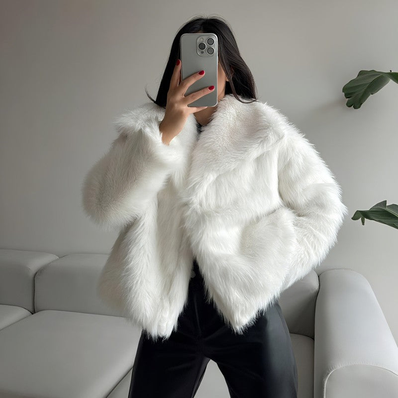 MUJER Faux Fur Coat Plush Fluffy Women's Jacket 2025 Woman Autumn Winter New in Outerwears White Red Gray Black Blends Coats