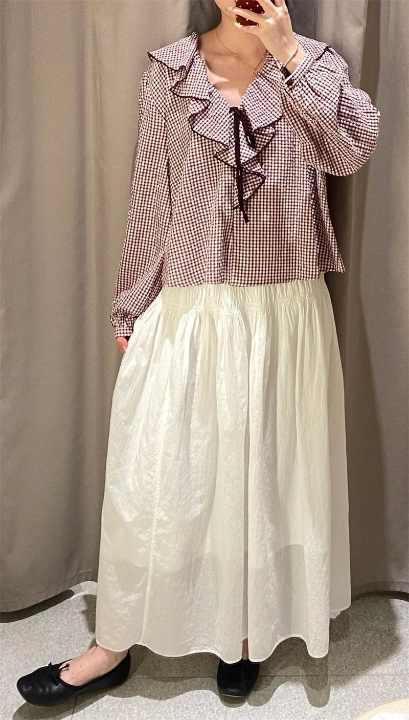 Women's Shirt Fall 2025 New Red Check Long Sleeve Stacked Decoration Pastoral Collegiate Shirt Casual Fashion Lively Personality