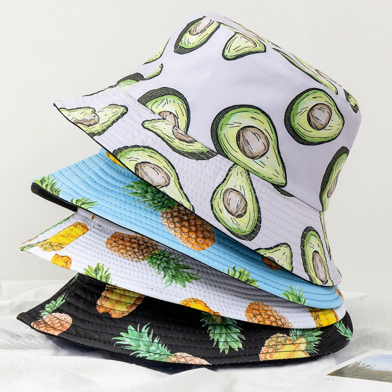 Chapéu Bucket Unissex Quente de Verão com Estampa de Frutas, Dupla Face, Chapéu de Sol Feminino, Chapéu Panama Clássico Masculino
