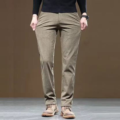 New Fleece Pants Men Casual Work Business Trousers Winter Corduroy Straight Slim Pants Outdoor Streetwear Thick Warm Sweatpants