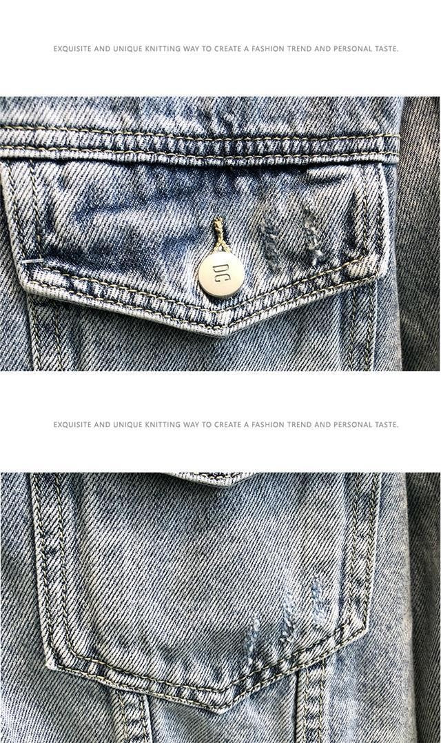 Fashion Cartoon Graphic Print Denim Jacket Men Streetwear Trend Hole Casual Loose Jean Jackets Coat Tops Clothing