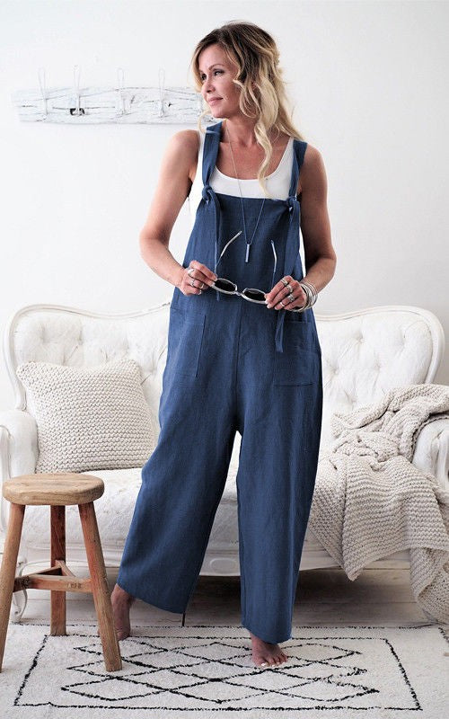 Women s Stylish Relaxed Fit Dungarees Adjustable Strap Sleeveless Jumpsuit Fashionable Wide Leg Retro  Suit