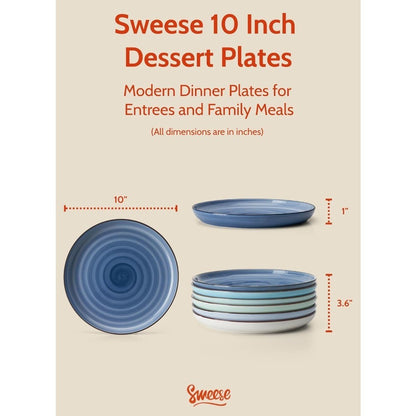 Sweese Dinner Plates, 10 Inch Round Porcelain Plates, Dish Set for Lunch, Party, Wedding, Restaurant, Microwave, Oven, Dishwashe