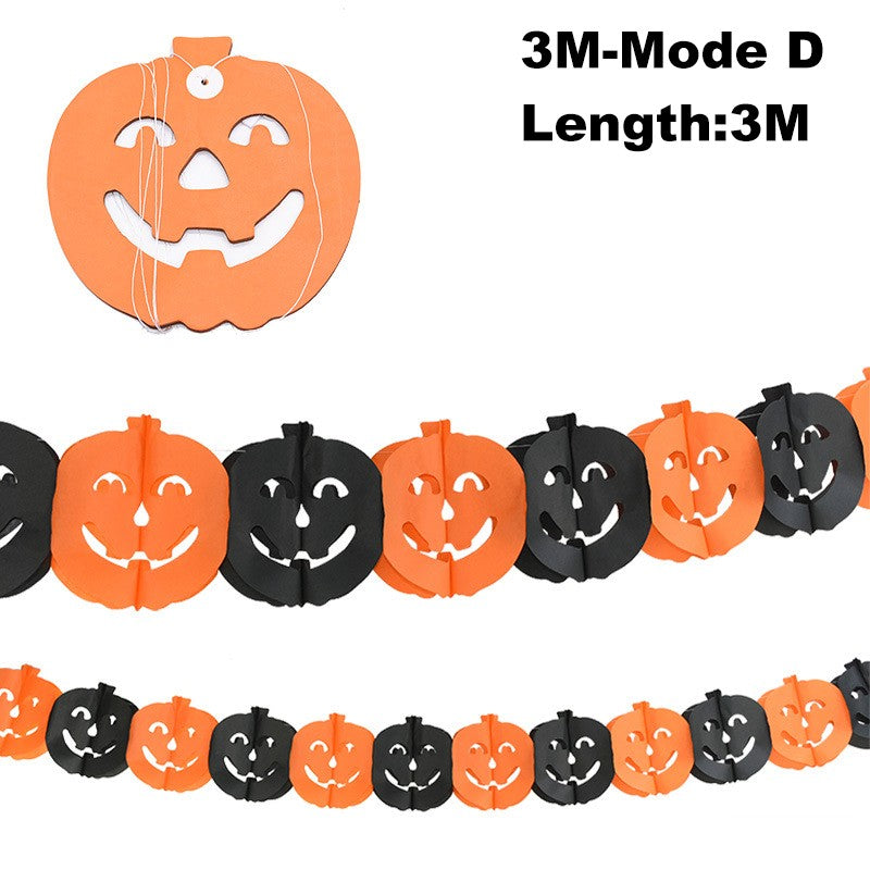 3Meter Halloween Hanging Garland Bunting Bat Pumpkin Ghosts Spider Paper Banner Halloween Party Decorations Horror Props