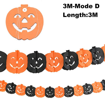 3Meter Halloween Hanging Garland Bunting Bat Pumpkin Ghosts Spider Paper Banner Halloween Party Decorations Horror Props